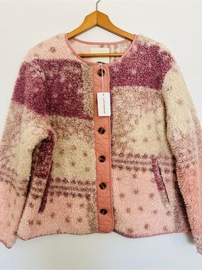 Lucky Brand Pink Patchwork Sherpa Jacket Size L